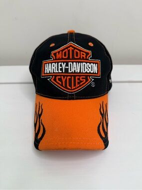 Harley-Davidson Black Orange Flame Logo Baseball Cap Hat